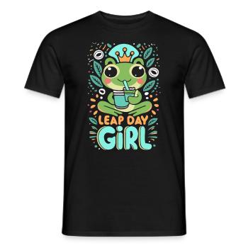 Fille du jour bissextile 29 février anniversaire grenouille bulle - T-shirt homme - noir - Devant - AI Model Male 178 light (178cm)