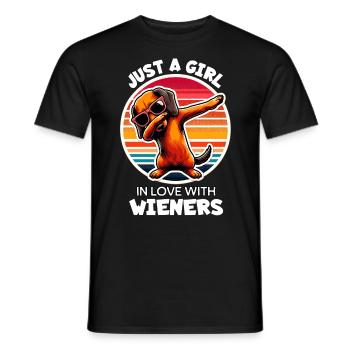 Une fille aime le teckel - T-shirt homme - noir - Devant - AI Model Male 178 light (178cm)