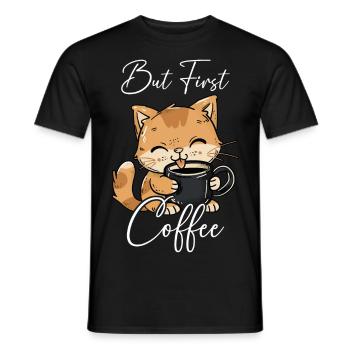 Chat Café Mais Premier Café Matin Grouch Drôle - T-shirt homme - noir - Devant - AI Model Male 178 light (178cm)