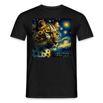 Amur Leopard Starry Night - Men's T-Shirt - black - Front - AI Model Male 178 light (178cm)