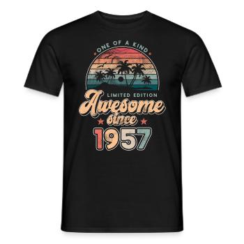 Birthday 1957 Palm Trees - Men's T-Shirt - black - Front - AI Model Male 178 light (178cm)