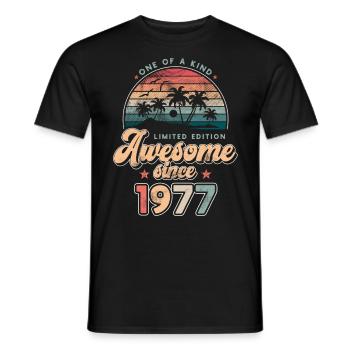Birthday 1977 Palm Trees - Men's T-Shirt - black - Front - AI Model Male 178 light (178cm)