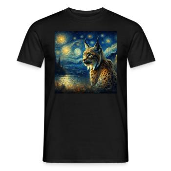 Iberian lynx Starry Night - Men's T-Shirt - black - Front - AI Model Male 178 light (178cm)