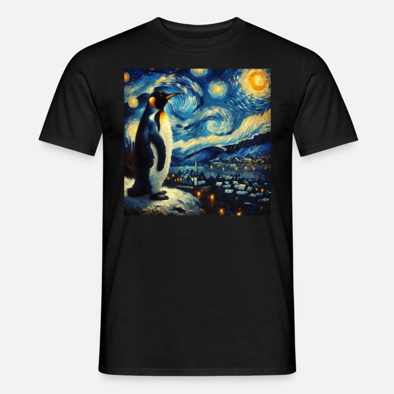 Pinguin Starry Night - Männer T-Shirt - Schwarz