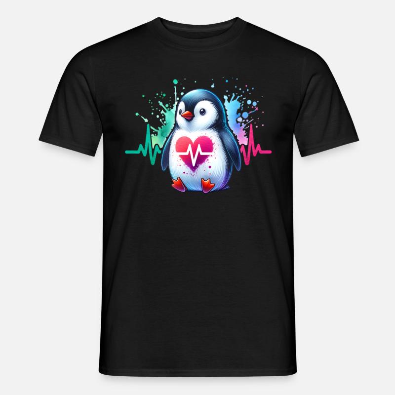 Pinguin EKG - Männer T-Shirt - Schwarz