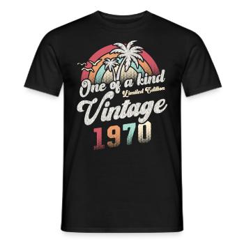 Vintage, années 1970, Anniversaire, Palmiers - T-shirt homme - noir - Devant - AI Model Male 178 light (178cm)