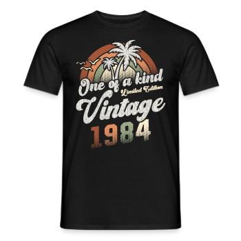 Vintage 1984 Birthday Palm Trees - Men's T-Shirt - black - Front - AI Model Male 178 light (178cm)