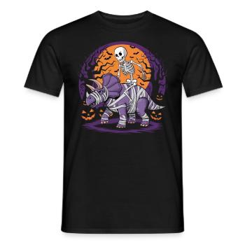 Skelett reitet einen Dinosaurier an Halloween - Männer T-Shirt - Schwarz - Vorne - AI Model Male 178 light (178cm)