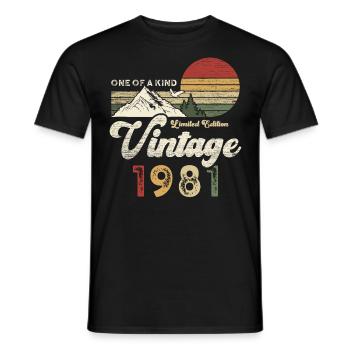 Millésime 1981 Anniversaire Montagnes - T-shirt homme - noir - Devant - AI Model Male 178 light (178cm)
