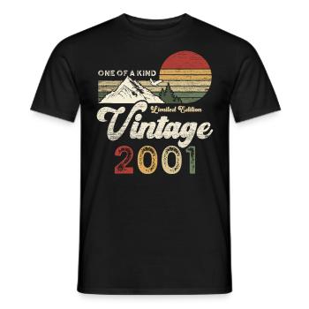 Millésime 2001 Anniversaire Montagnes - T-shirt homme - noir - Devant - AI Model Male 178 light (178cm)