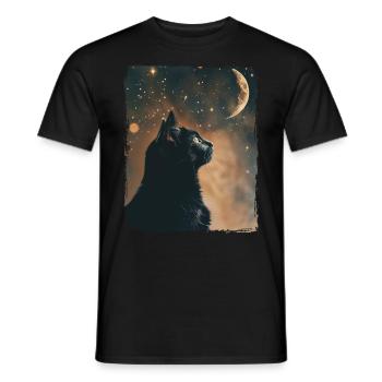 Black Cat Animal Stars Full Moon Night Starry Sky - Men's T-Shirt - black - Front - AI Model Male 178 light (178cm)
