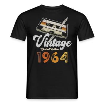 Vintage 1964 Birthday Cassette Pencil - Men's T-Shirt - black - Front - AI Model Male 178 light (178cm)