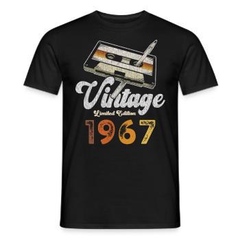 Vintage 1967 Anniversaire Cassette Crayon - T-shirt homme - noir - Devant - AI Model Male 178 light (178cm)