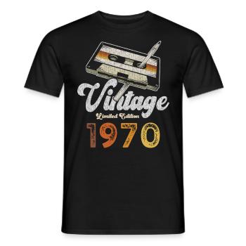 Vintage 1970's Birthday Cassette Pencil - Men's T-Shirt - black - Front - AI Model Male 178 light (178cm)