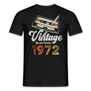 Vintage 1972 Anniversaire Cassette Crayon - T-shirt homme - noir - Devant - AI Model Male 178 light (178cm)