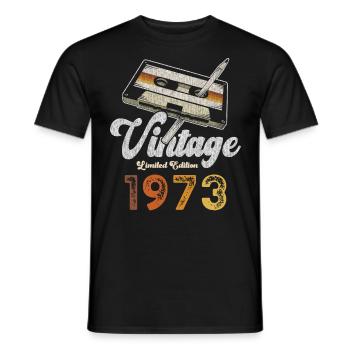 Vintage 1973 Birthday Cassette Pencil - Men's T-Shirt - black - Front - AI Model Male 178 light (178cm)