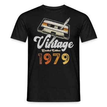 Vintage 1979 Anniversaire Cassette Crayon - T-shirt homme - noir - Devant - AI Model Male 178 light (178cm)