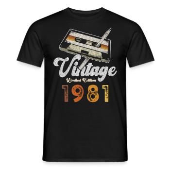 Vintage 1981 Anniversaire Cassette Crayon - T-shirt homme - noir - Devant - AI Model Male 178 light (178cm)
