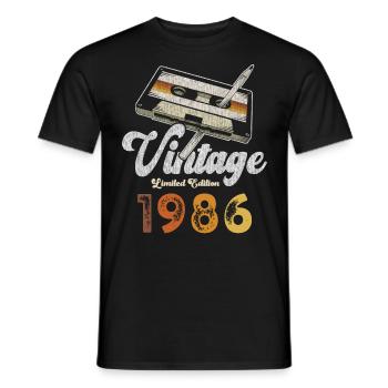 Vintage 1986 Birthday Cassette Pencil - Men's T-Shirt - black - Front - AI Model Male 178 light (178cm)