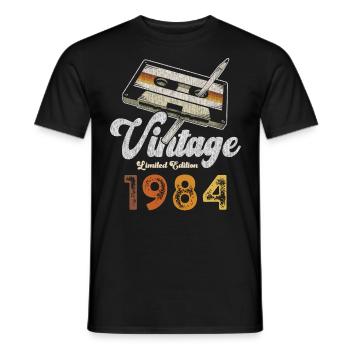 Vintage 1984 Birthday Cassette Pencil - Men's T-Shirt - black - Front - AI Model Male 178 light (178cm)