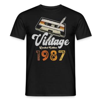 Vintage 1987 Birthday Cassette Pencil - Men's T-Shirt - black - Front - AI Model Male 178 light (178cm)