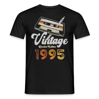 Vintage 1995 Birthday Cassette Pencil - Men's T-Shirt - black - Front - AI Model Male 178 light (178cm)