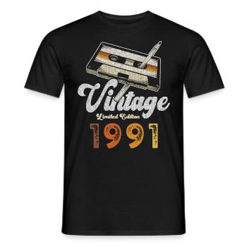 Vintage 1991 Birthday Cassette Pencil - Men's T-Shirt - black - Front - AI Model Male 178 light (178cm)
