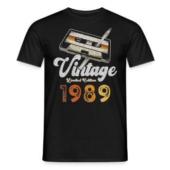 Vintage 1989 Geburtstag Kassette Bleistift - Männer T-Shirt - Schwarz - Vorne - AI Model Male 178 light (178cm)
