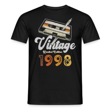 Vintage 1998 Geburtstag Kassette Bleistift - Männer T-Shirt - Schwarz - Vorne - AI Model Male 178 light (178cm)