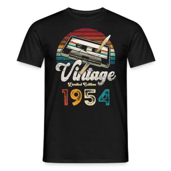 Vintage 1954 Anniversaire Cassette Crayon - T-shirt homme - noir - Devant - AI Model Male 178 light (178cm)