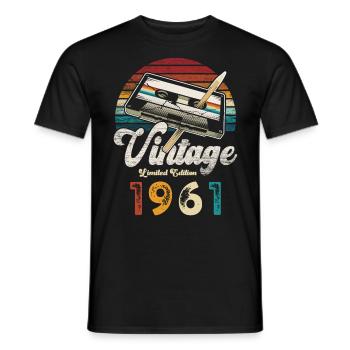 Vintage 1961 Anniversaire Cassette Crayon - T-shirt homme - noir - Devant - AI Model Male 178 light (178cm)