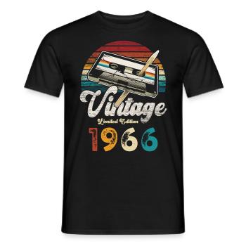 Vintage 1966 Birthday Cassette Pencil - Men's T-Shirt - black - Front - AI Model Male 178 light (178cm)