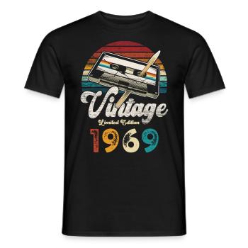 Vintage 1969 Birthday Cassette Pencil - Men's T-Shirt - black - Front - AI Model Male 178 light (178cm)