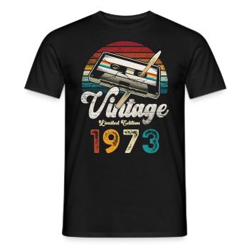Vintage 1973 Anniversaire Cassette Crayon - T-shirt homme - noir - Devant - AI Model Male 178 light (178cm)