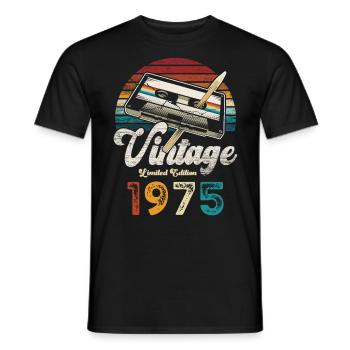 Vintage 1975 Birthday Cassette Pencil - Men's T-Shirt - black - Front - AI Model Male 178 light (178cm)