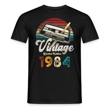 Vintage 1984 Birthday Cassette Pencil - Men's T-Shirt - black - Front - AI Model Male 178 light (178cm)