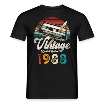 Vintage 1988 Birthday Cassette Pencil - Men's T-Shirt - black - Front - AI Model Male 178 light (178cm)