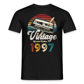 Vintage 1997 Birthday Cassette Pencil - Men's T-Shirt - black - Front - AI Model Male 178 light (178cm)