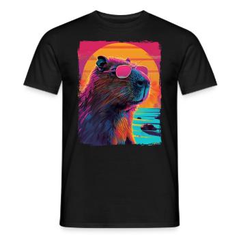 Retro 80er Jahre Neon Pink Lustig Cool Capybara Nagetier - Männer T-Shirt - Schwarz - Vorne - AI Model Male 178 light (178cm)