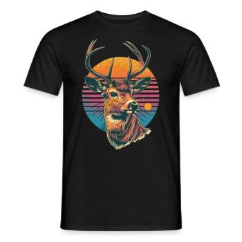 Retro 80er Jahre Neon Cool Hirsch Tier Vintage Rentier - Männer T-Shirt - Schwarz - Vorne - AI Model Male 178 light (178cm)