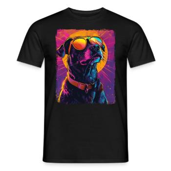 Retro 80s Neon Pink Purple Cool Dog Animal Sunset - Men's T-Shirt - black - Front - AI Model Male 178 light (178cm)