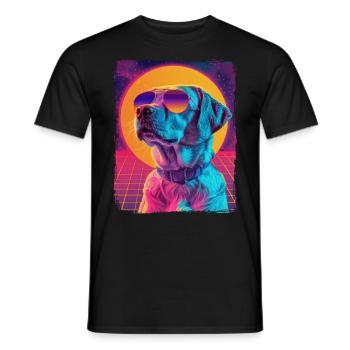 Retro 80s Neon Pink Purple Cool Dog Animal Sunset - Men's T-Shirt - black - Front - AI Model Male 178 light (178cm)