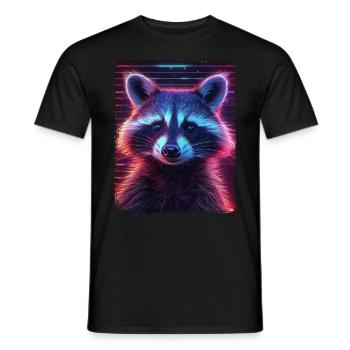 Retro 80s Neon Pink Cool Raccoon Animal Mammal - Men's T-Shirt - black - Front - AI Model Male 178 light (178cm)