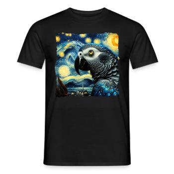 Perroquet gris d’Afrique Nuit étoilée - T-shirt homme - noir - Devant - AI Model Male 178 light (178cm)