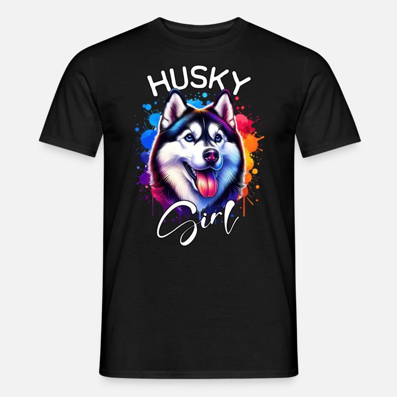 Husky Mädchen Schlittenhund - Männer T-Shirt - Schwarz