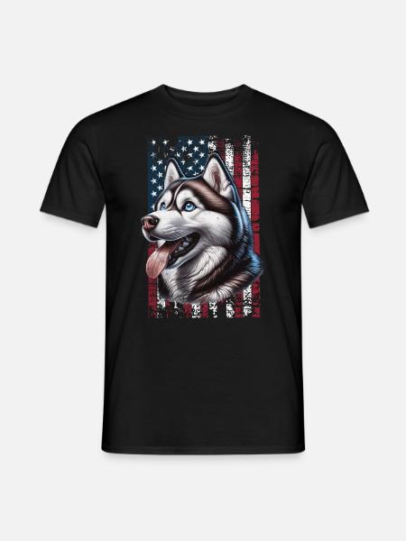 Husky US Schlittenhund - Männer T-Shirt - Schwarz