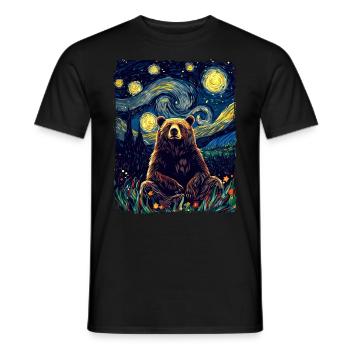 Grizzly Bear Animal Starry Night Sky Painting - Men's T-Shirt - black - Front - AI Model Male 178 light (178cm)