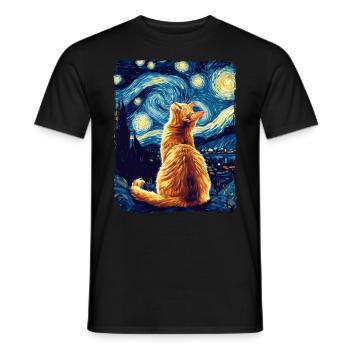 Chat Orange Animal Nuit Étoilée Peinture Van Gogh - T-shirt homme - noir - Devant - AI Model Male 178 light (178cm)