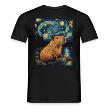 Capybara Animal Rodent Starry Night Sky Painting - Men's T-Shirt - black - Front - AI Model Male 178 light (178cm)