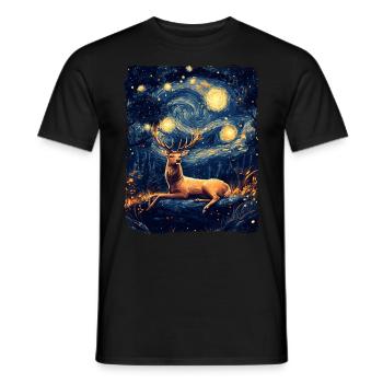 Cerf Animal Eli Nuit Étoilée Peinture Van Gogh - T-shirt homme - noir - Devant - AI Model Male 178 light (178cm)